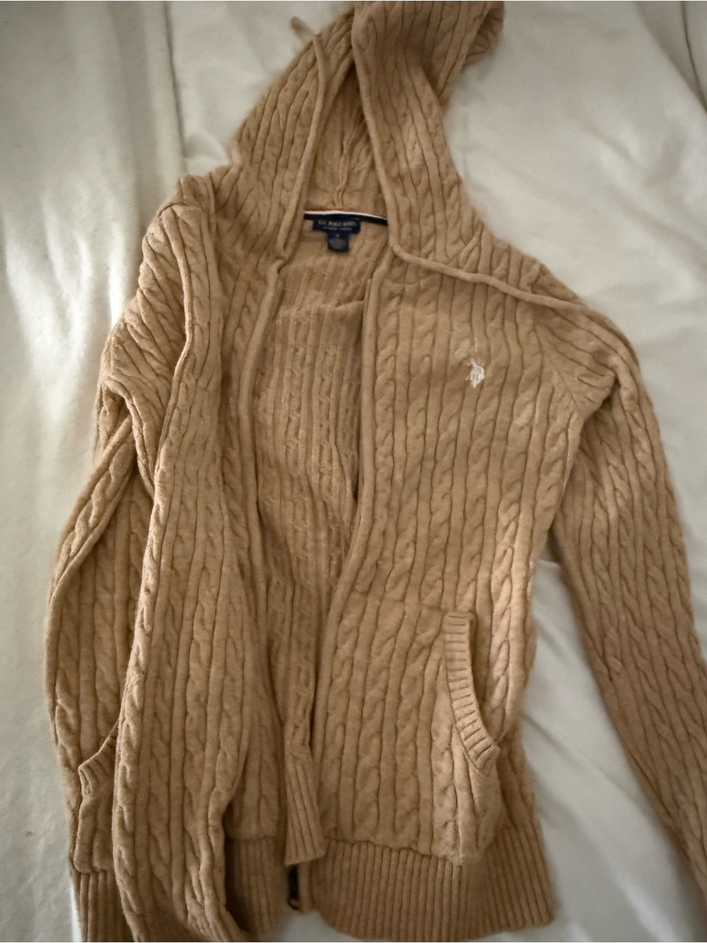 NWOT Polo by Ralph Lauren Women’s Cable-Knit Hooded Sweater - Camel